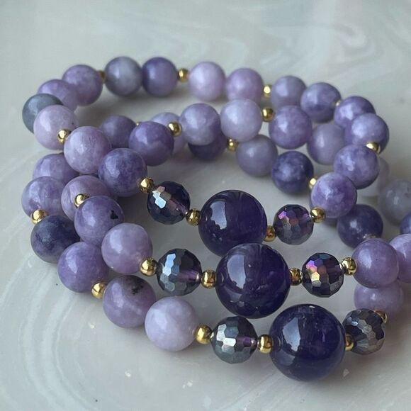 Lepidolite amethyst bracelet crystal stone stretch one bracelet new handmade - Picture 6 of 10